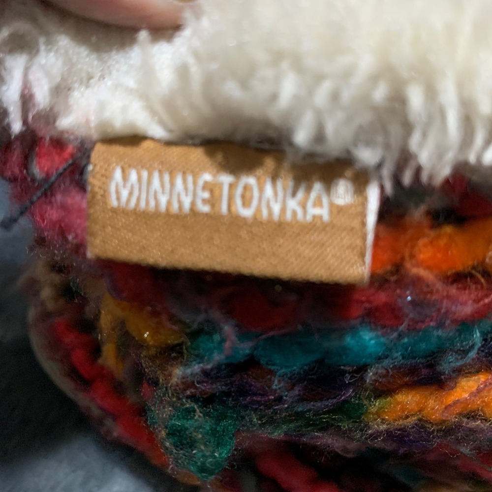 Minnetonka Slipper Boots Womens L 8-9 Rainbow Knit Faux Fur Cottage44048 - Picture 10 of 15
